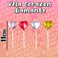 BLISTER VELA CORAZON DIAMANTE ROSA GOLD 10 cm
