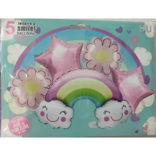 KIT GLOBOS DECO ARCO IRIS/NUBE/ESTRELLA/FLOR 5 PIEZAS