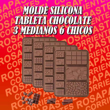 MOLDE SILICONA TABLETA BARRA CHOCOLATE 3 MEDIANOS 6 CHICOS