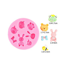 MOLDE SILICONA 6 ANIMALES Y MOÑO