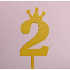 TOPPER NUMERO 2 CORONA DORADO 3D