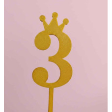 TOPPER NUMERO 3 CORONA DORADO 3D