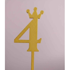 TOPPER NUMERO 4 CORONA DORADO 3D