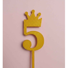 TOPPER NUMERO 5 CORONA DORADO 3D