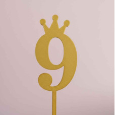 TOPPER NUMERO 9 CORONA DORADO 3D