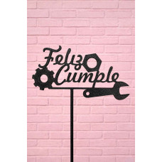 TOPPER FELIZ CUMPLE TUERCA 3D
